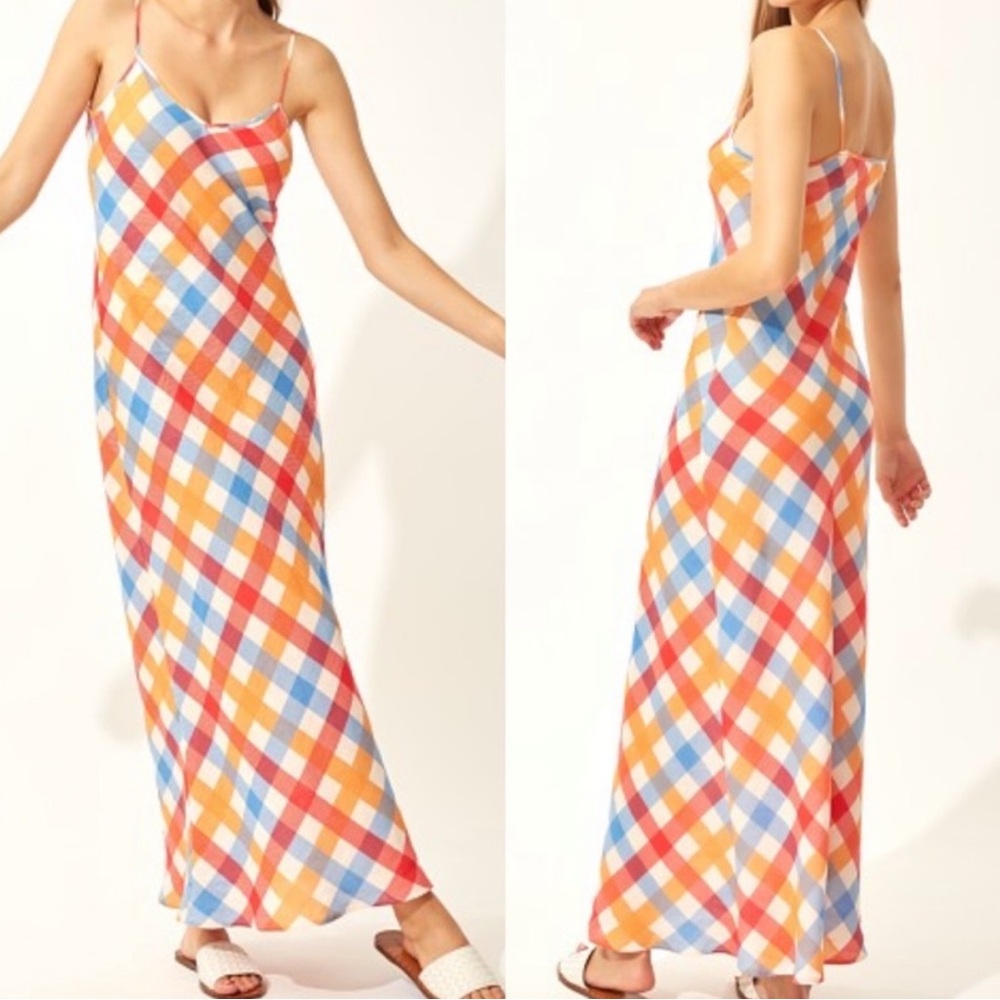 NWOT Solid & Striped Gingham Maxi 100% Linen Dress Size S